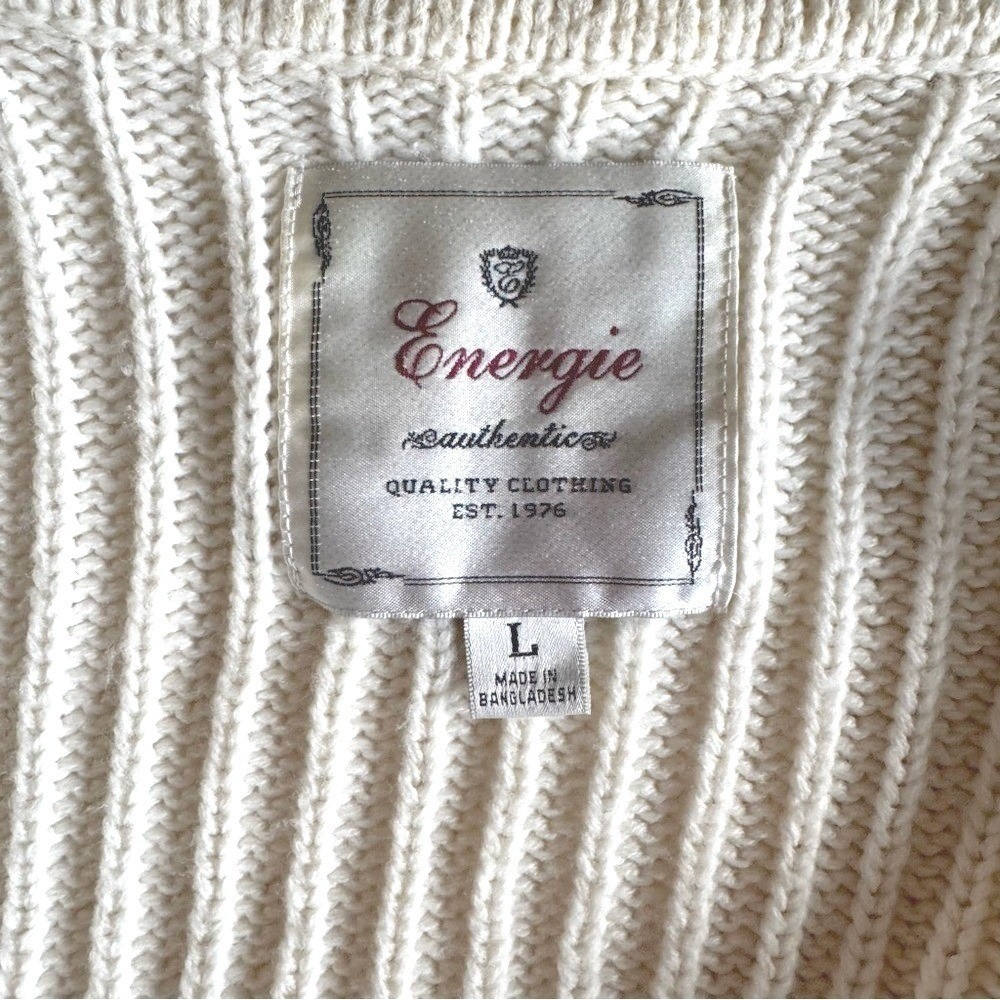 Energie Authentic Women's Large Ivory Cable Knit Shawl Collar Cardigan Y2K - Picture 14 of 15